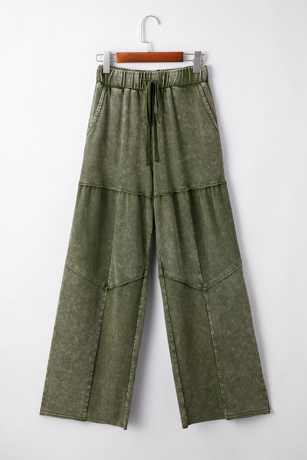 Mineral Wash Tiered Wide Leg Patchwork Drawstring Pants