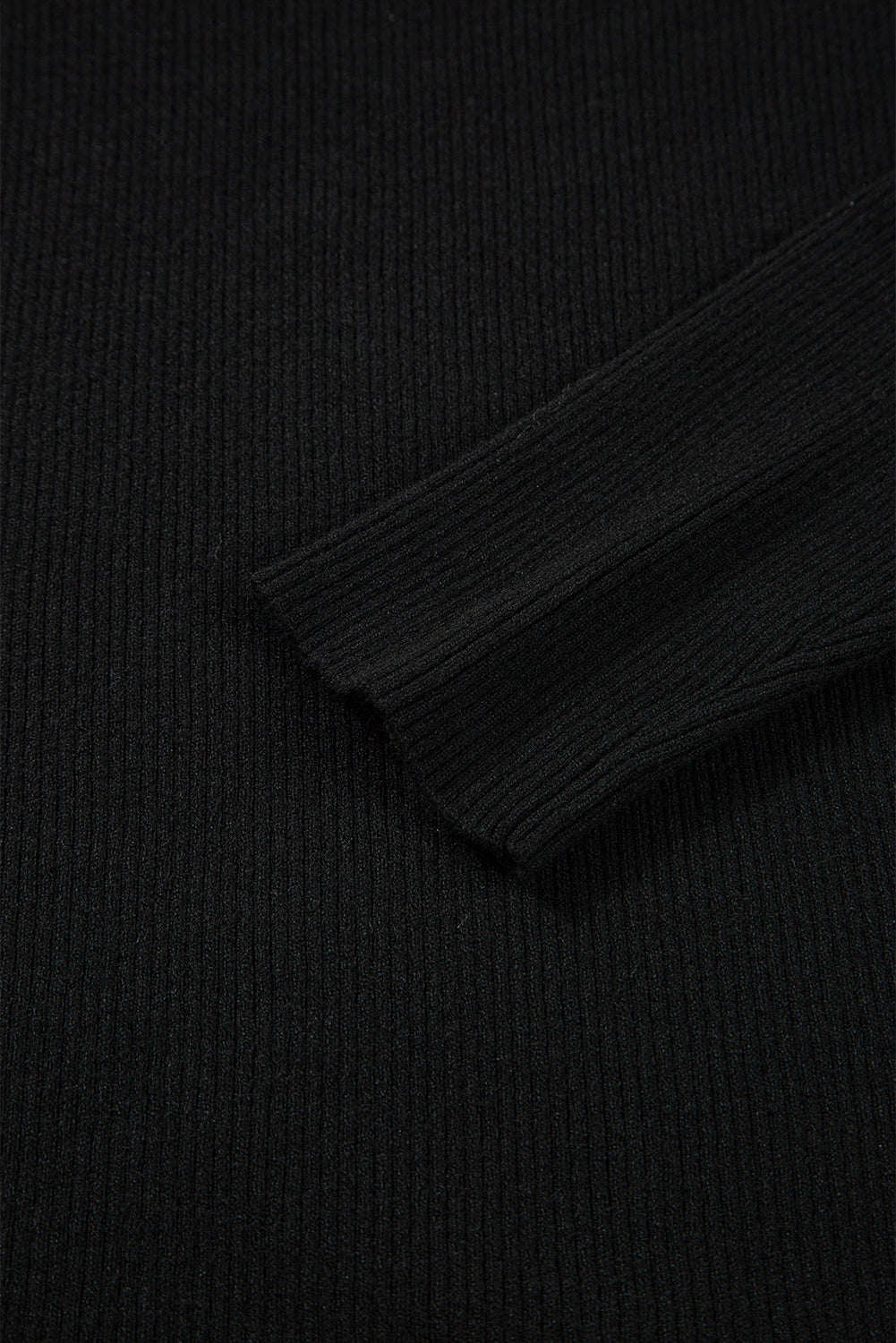 Black Ribbed Knit Cold Shoulder Sweater