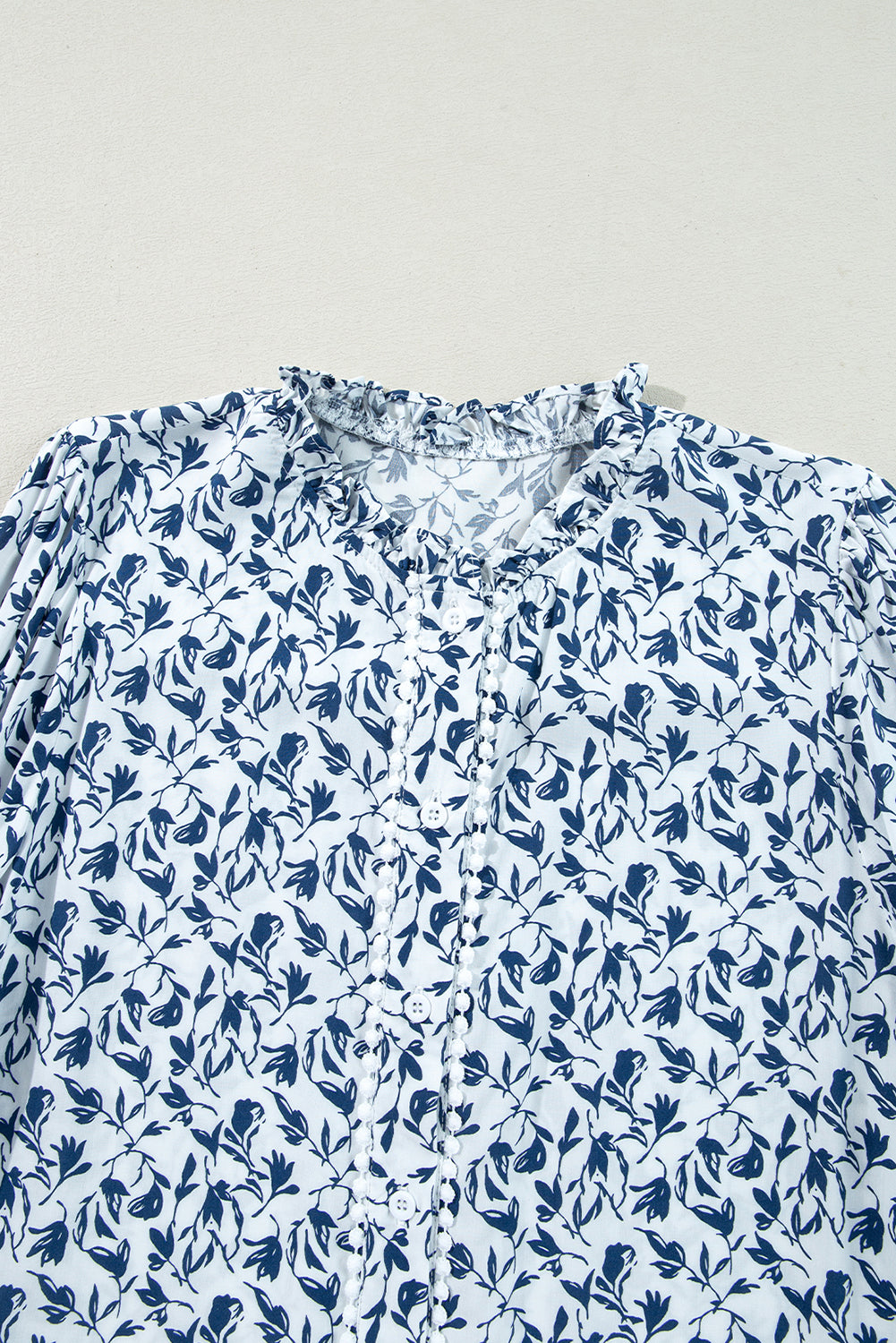 Printed Lace Detail Floral Puff Sleeve Fall Shirt