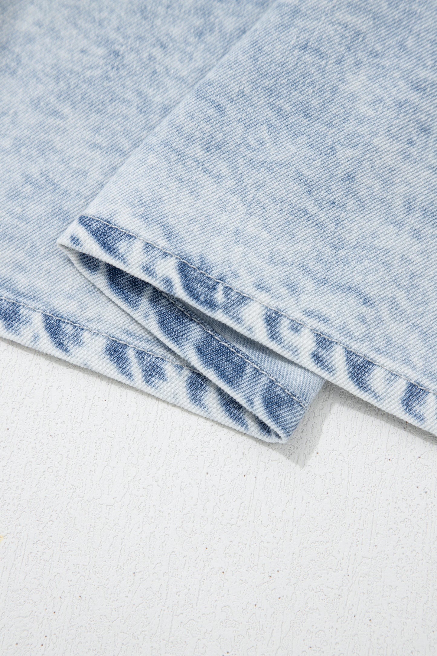 Beau Blue Ruffle Pleated Detail Vintage Washed Denim Top