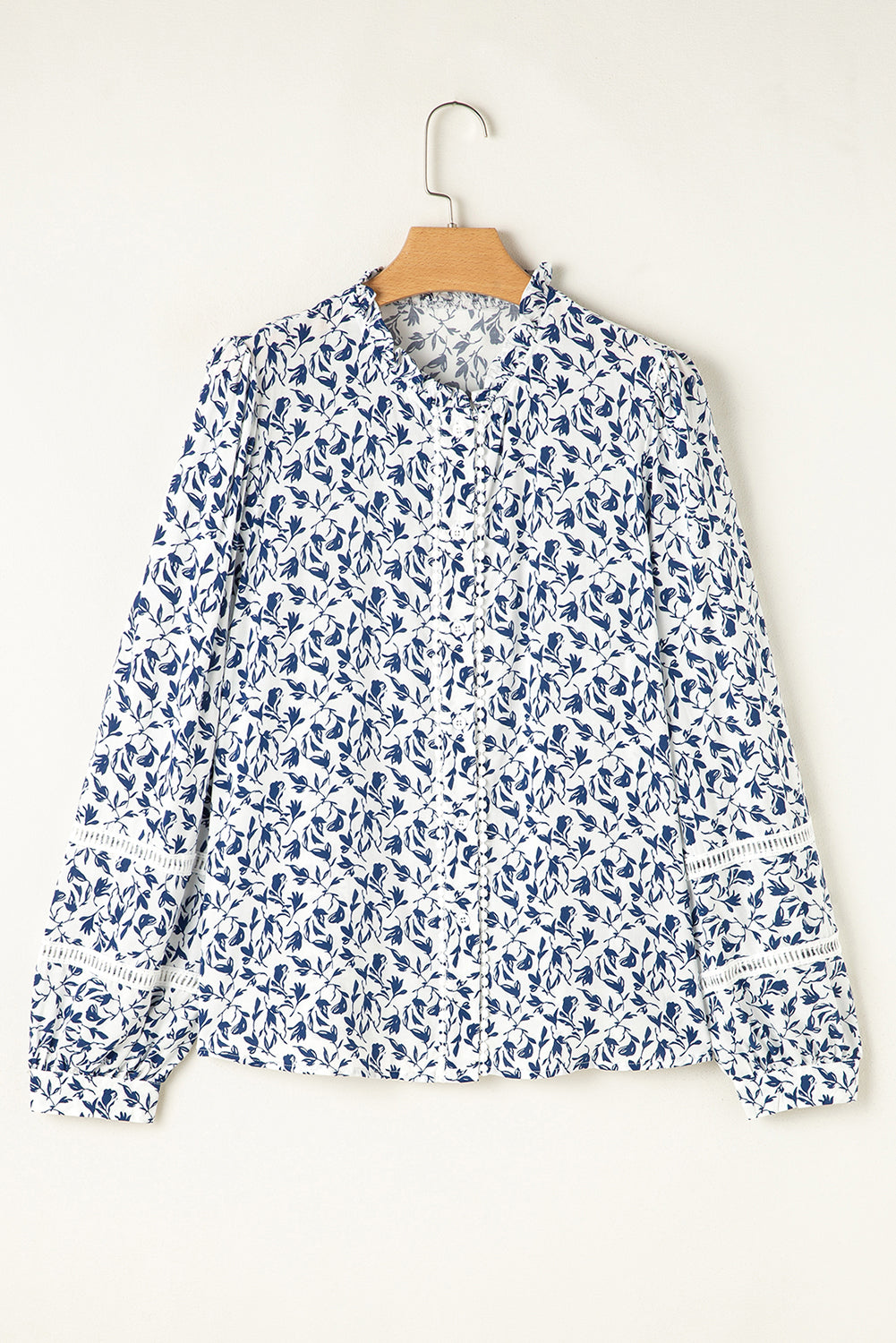 Printed Lace Detail Floral Puff Sleeve Fall Shirt