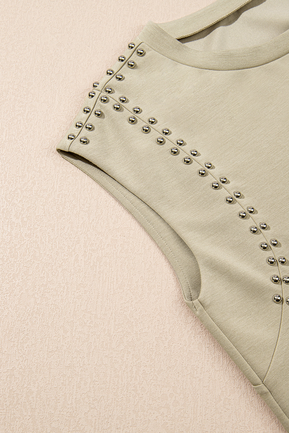 Studded Cap Sleeve Round Neck T Shirt