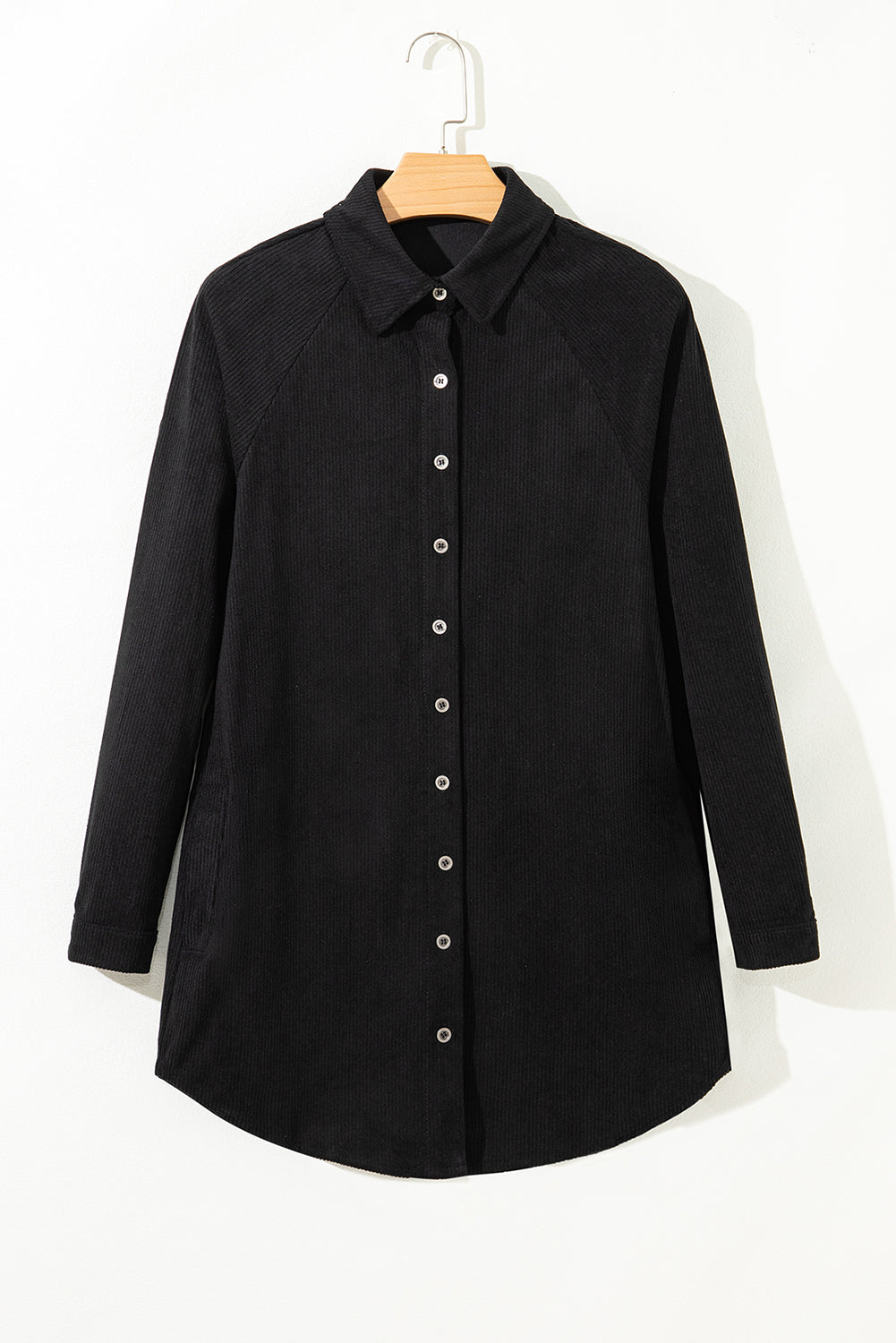 Corduroy Shirt Style Full Button Long Sleeve Shift Mini Dress