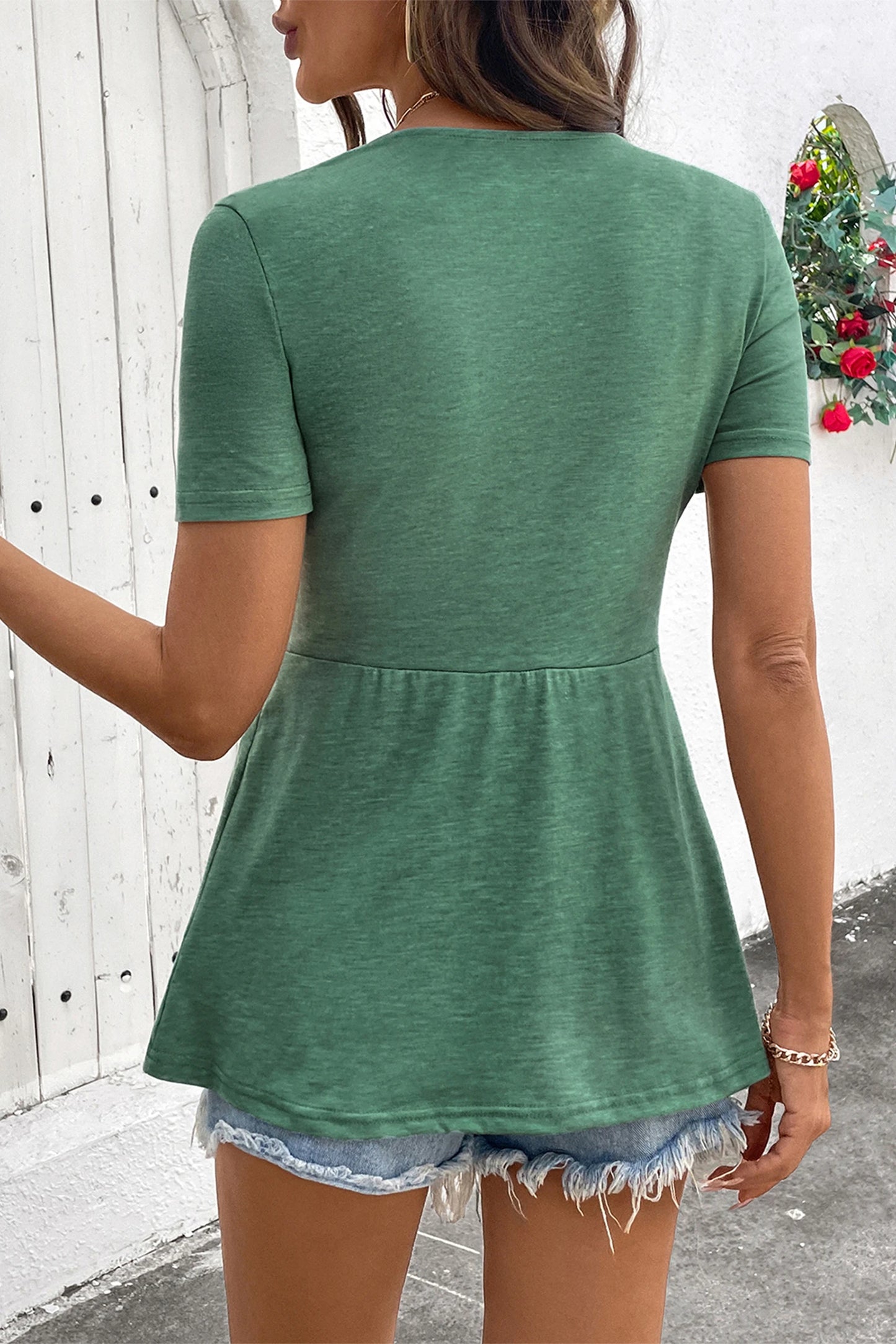 Twist Knot V Neck Short Sleeve Blouse