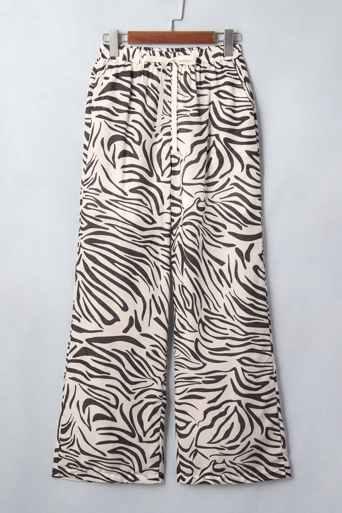 Multicolour Western Print Zebra Pattern Elastic Waist Pocket Full-Length Pants