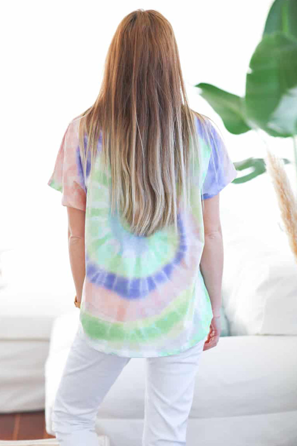 Purple Tie-dye Short Sleeve V Neck T-Shirt