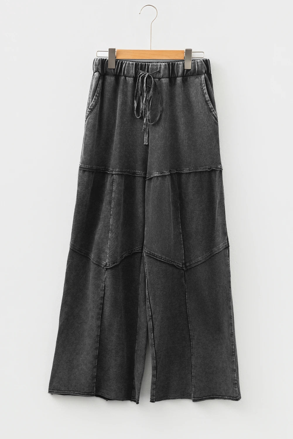 Mineral Wash Tiered Wide Leg Patchwork Drawstring Pants