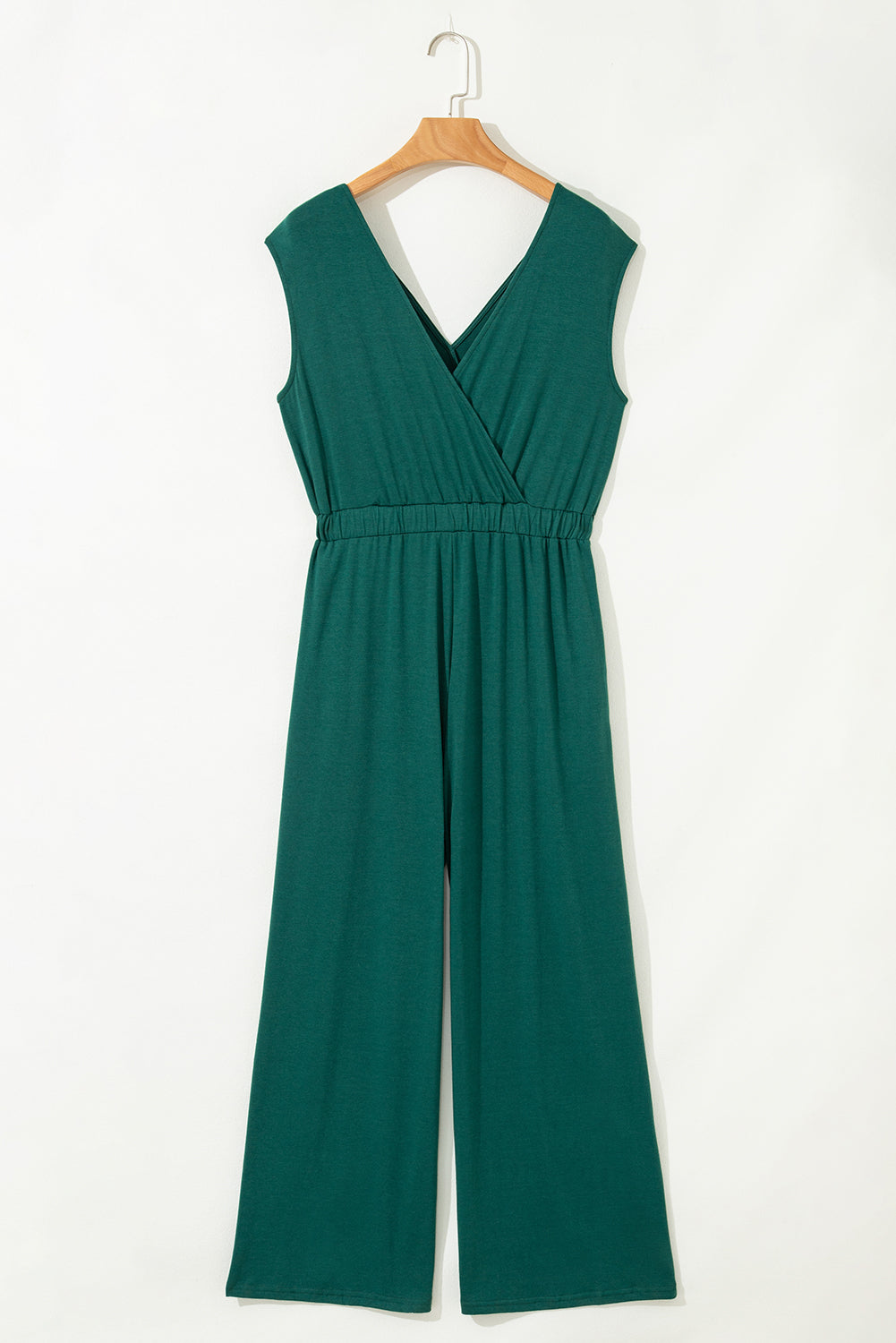Deep V Pleated Crisscross Wide Leg Backless Jumpsuit