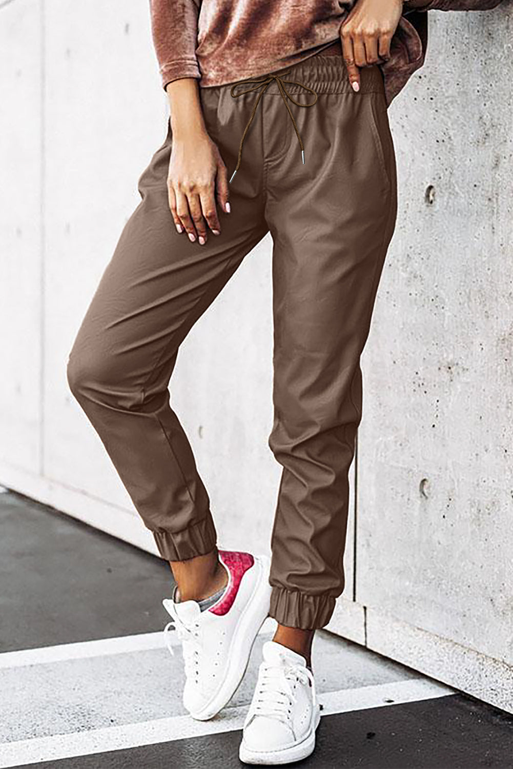 Brown Leather Tie Waist Jogger Pants The Perfect Touch SA