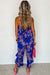 Blue Mix Tropical Print Strapless Ruffled Jumpsuit