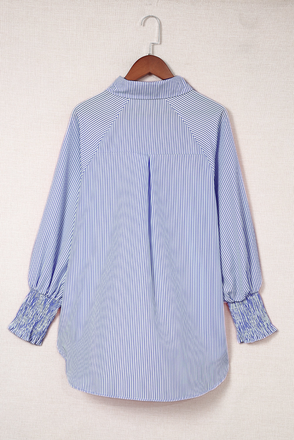 Stripe Smocked Cuffed Striped Boyfriend Shirt with Pocket