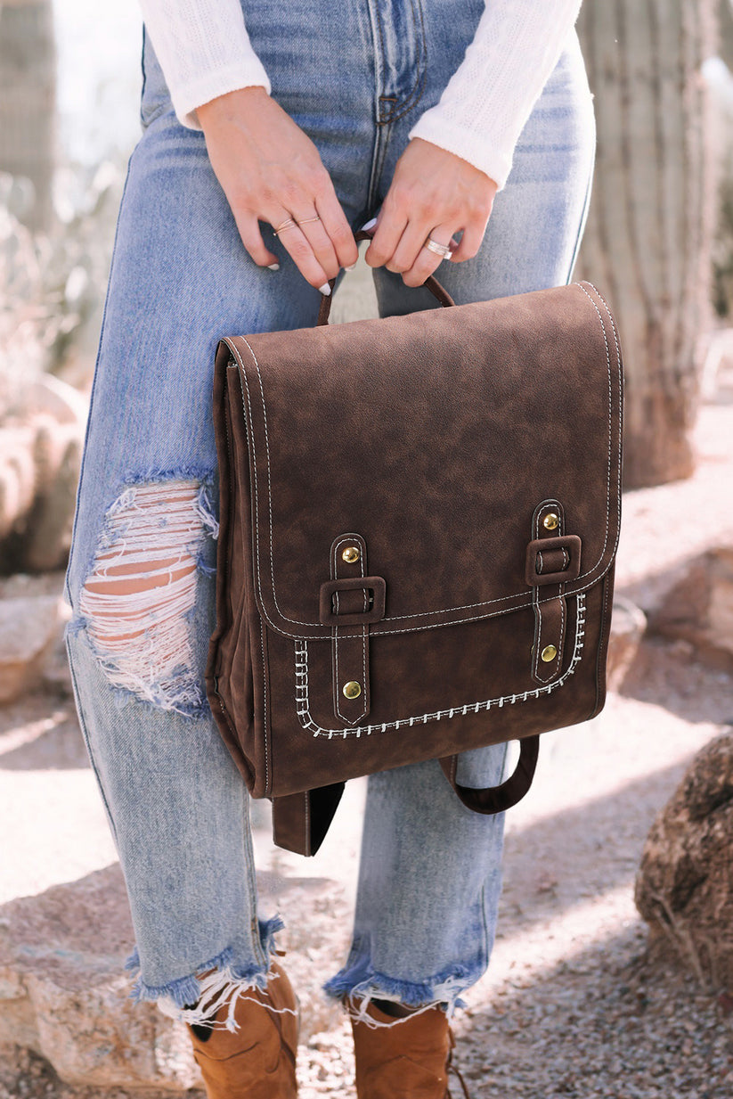Retro Frosted Multifunction Square Flap Backpack