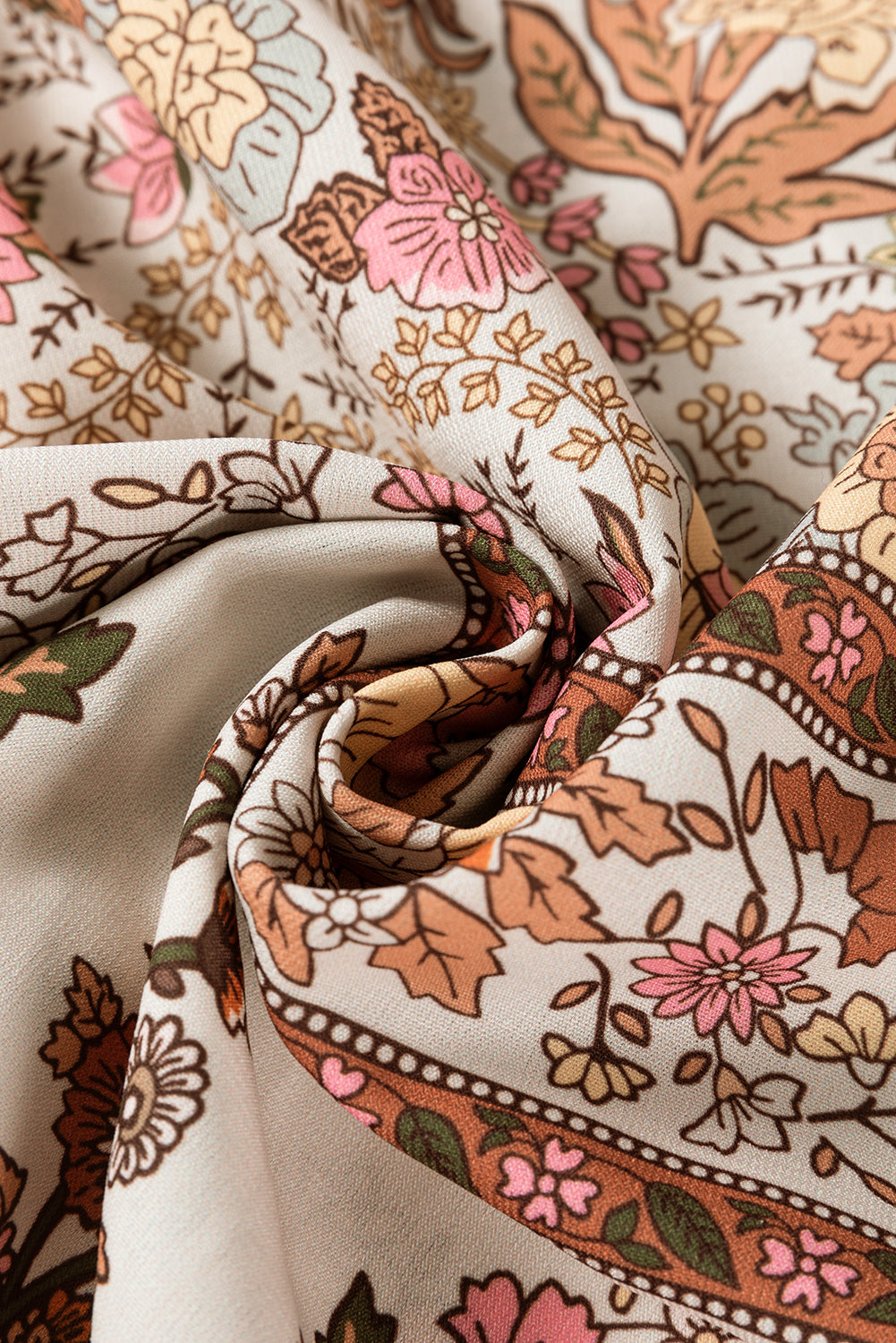Floral Print Tie Neck Lantern Sleeve Blouse