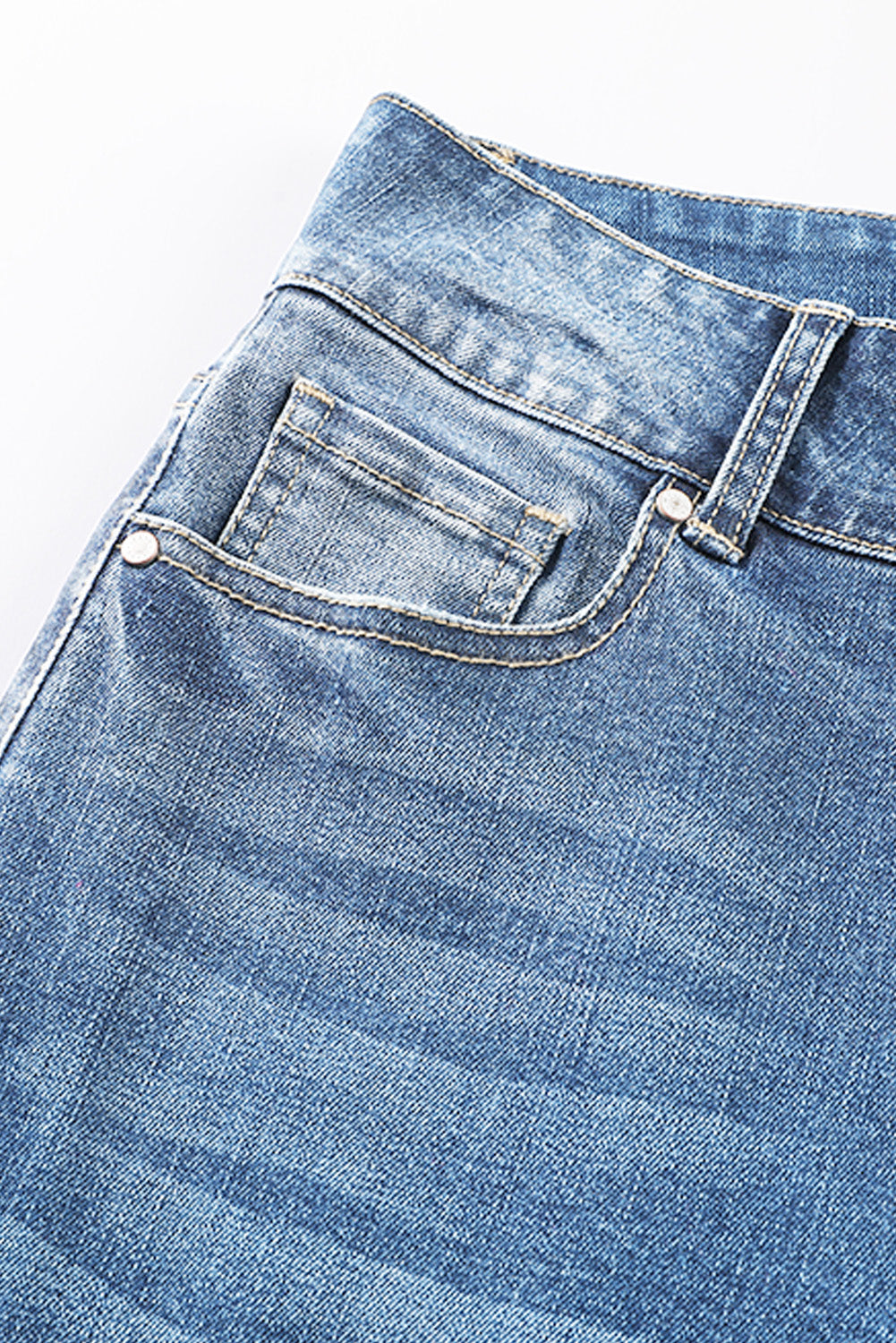 Sky Blue High Waist Distressed Straight Leg Jeans