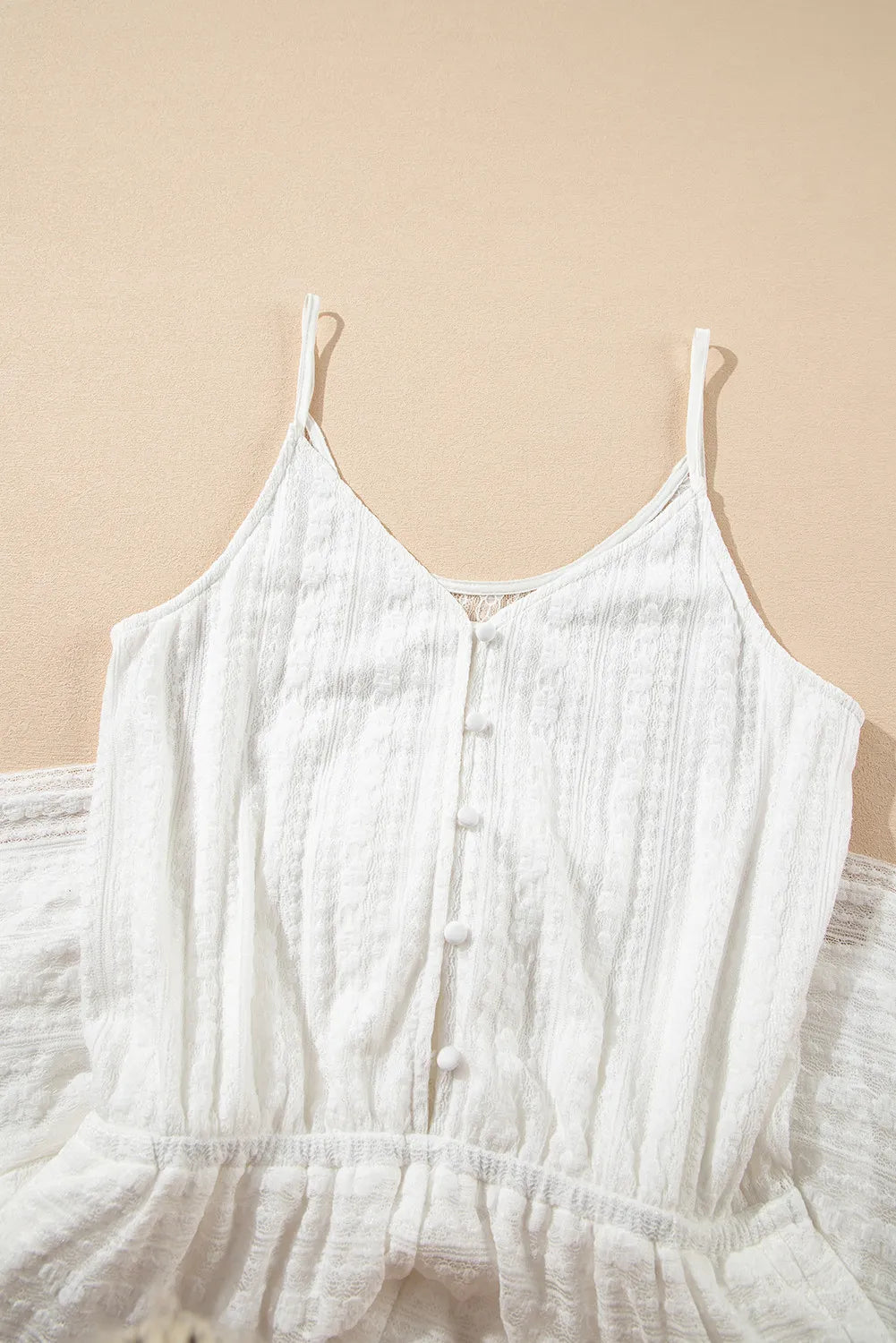 White Lace Spaghetti Strap V Neck Loose Fit Romper