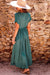 Blackish Green Solid Color V Neck Wrap Pleated Short Sleeve