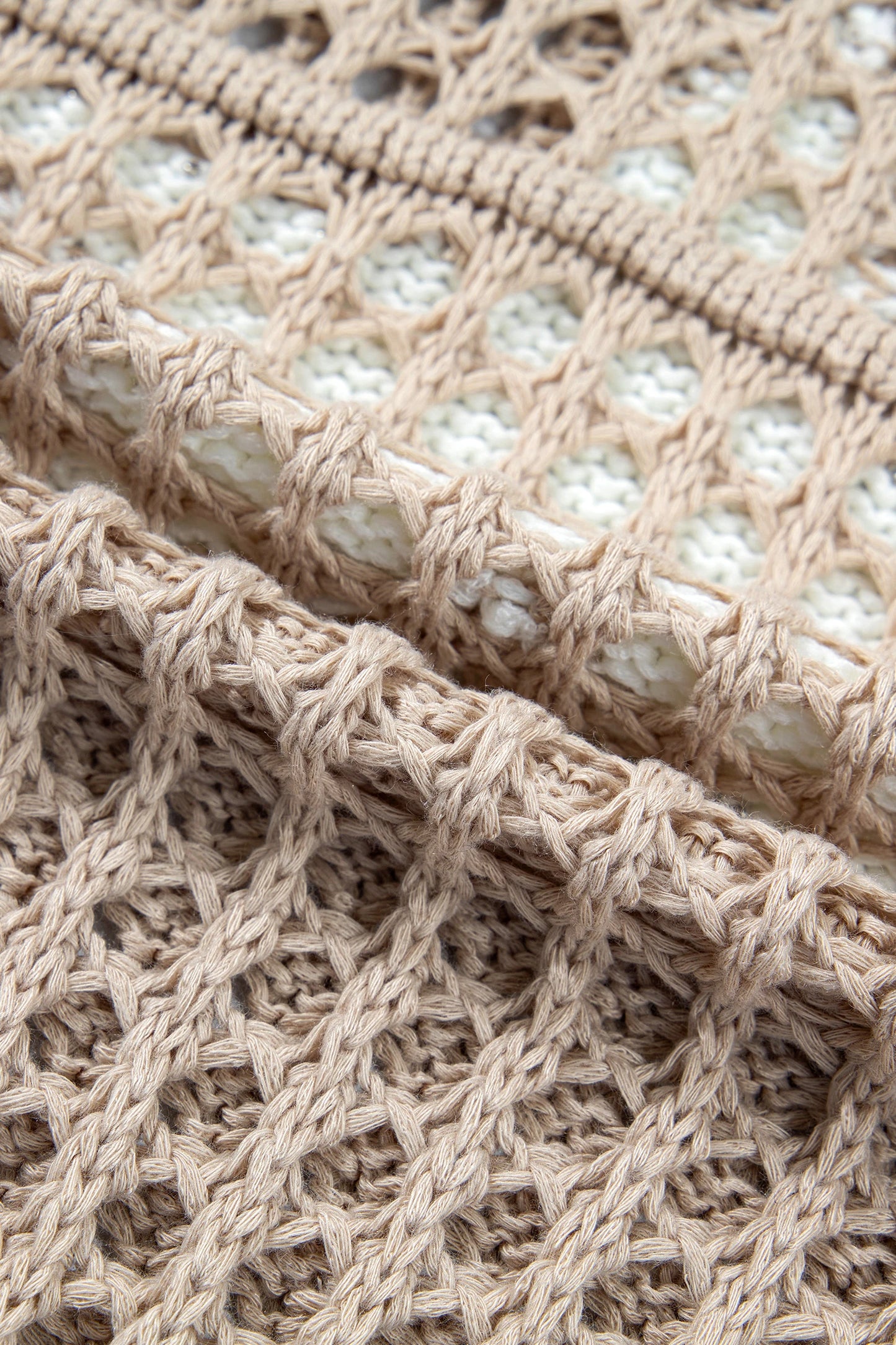 Star Pattern Crochet Hooded Drawstring Sweater