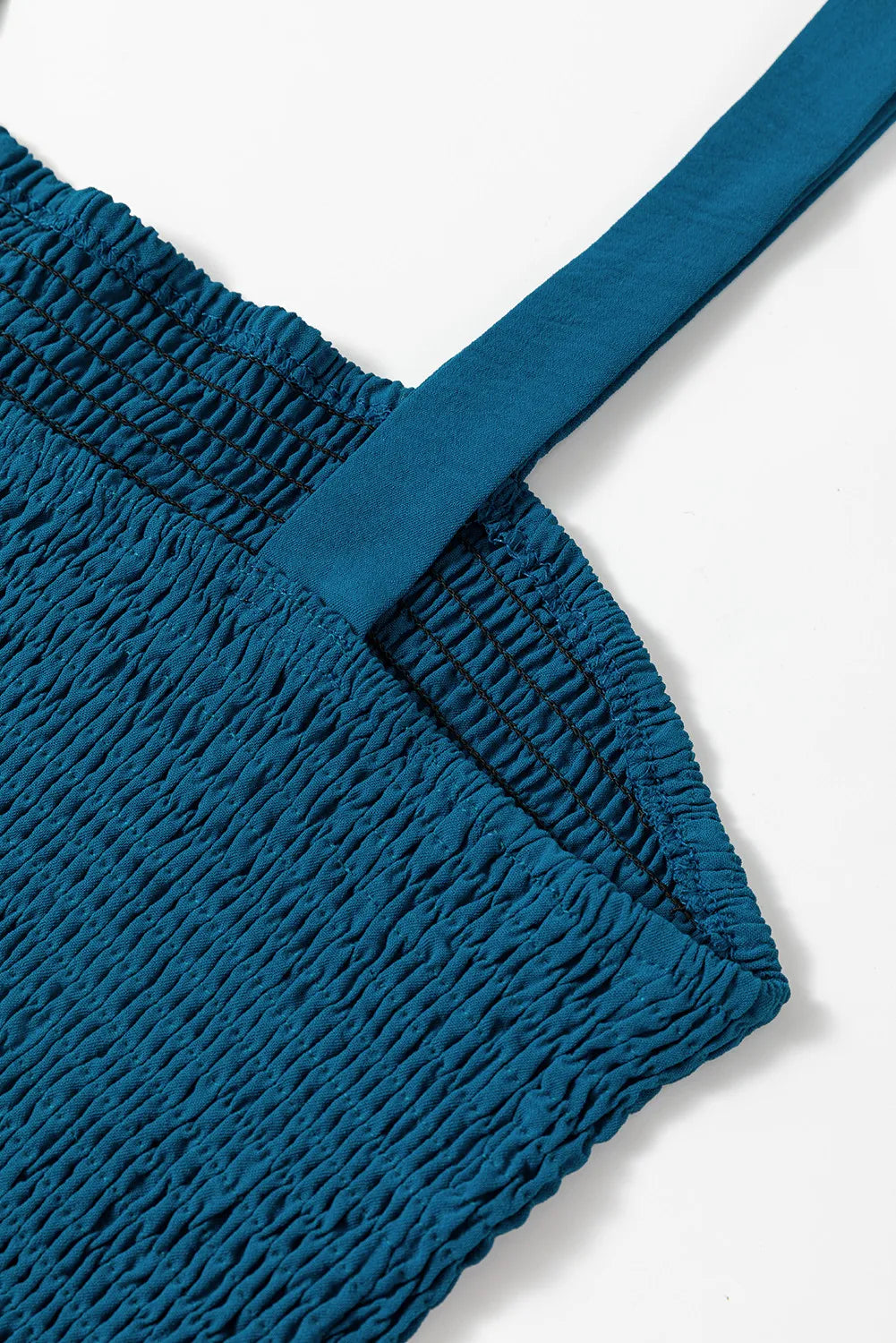 Blue Casual Pocketed Smocked Sleeveless Romper
