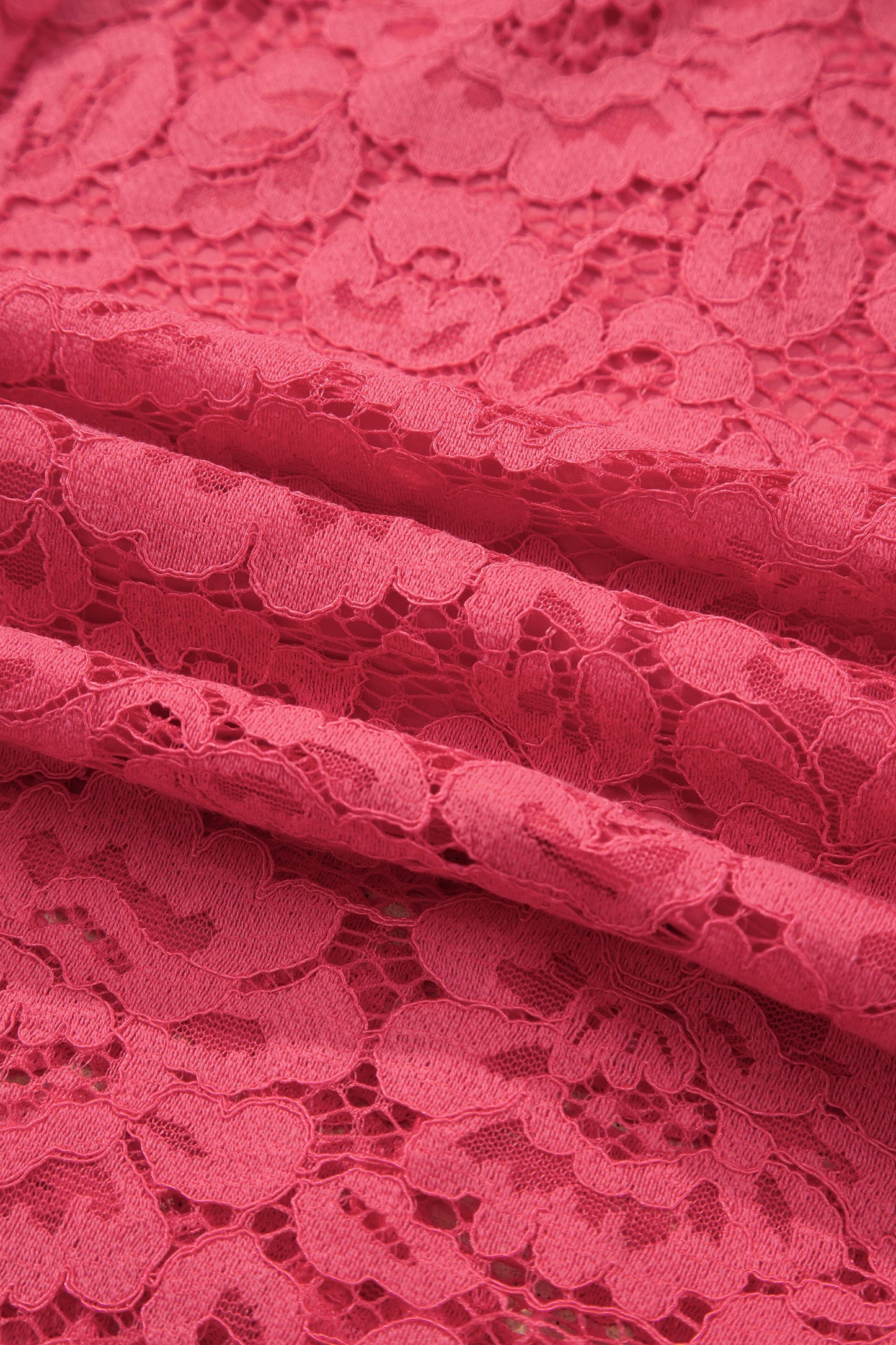 Coral Floral Lace Overlay Zip Up V Neck Smocked Waist Sleeveless Dress