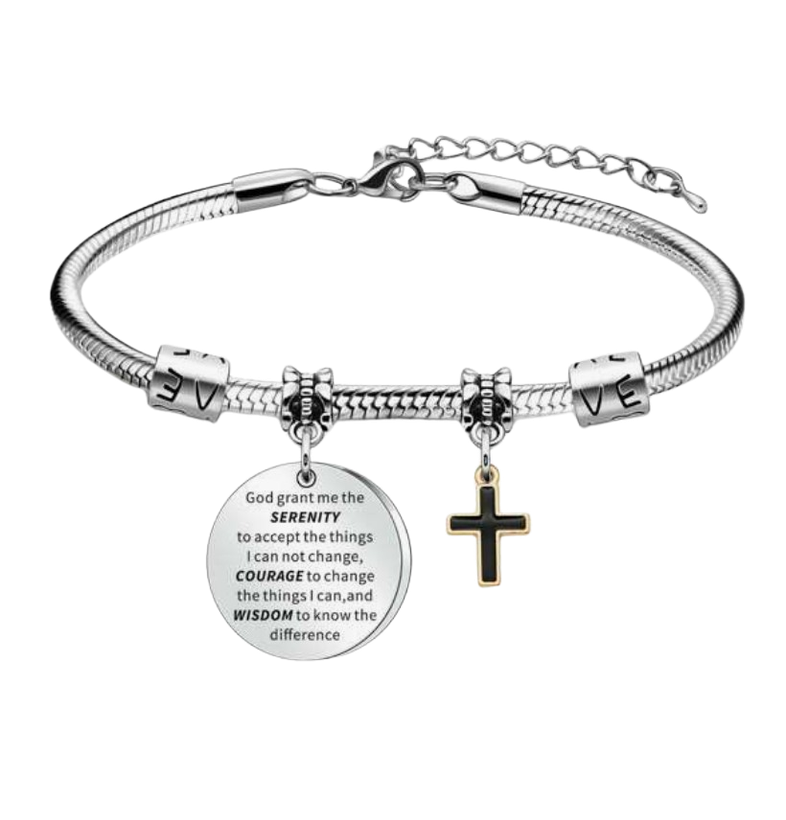 Cross Charm Serenity Prayer And Christian Bracelet