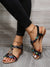 Black Flower Decor Braided Design Ankle Strap Sandals