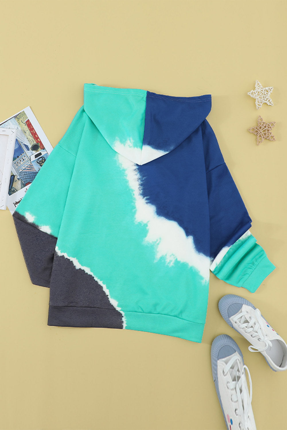 Blue Colorblock Tie-dye Hoodie