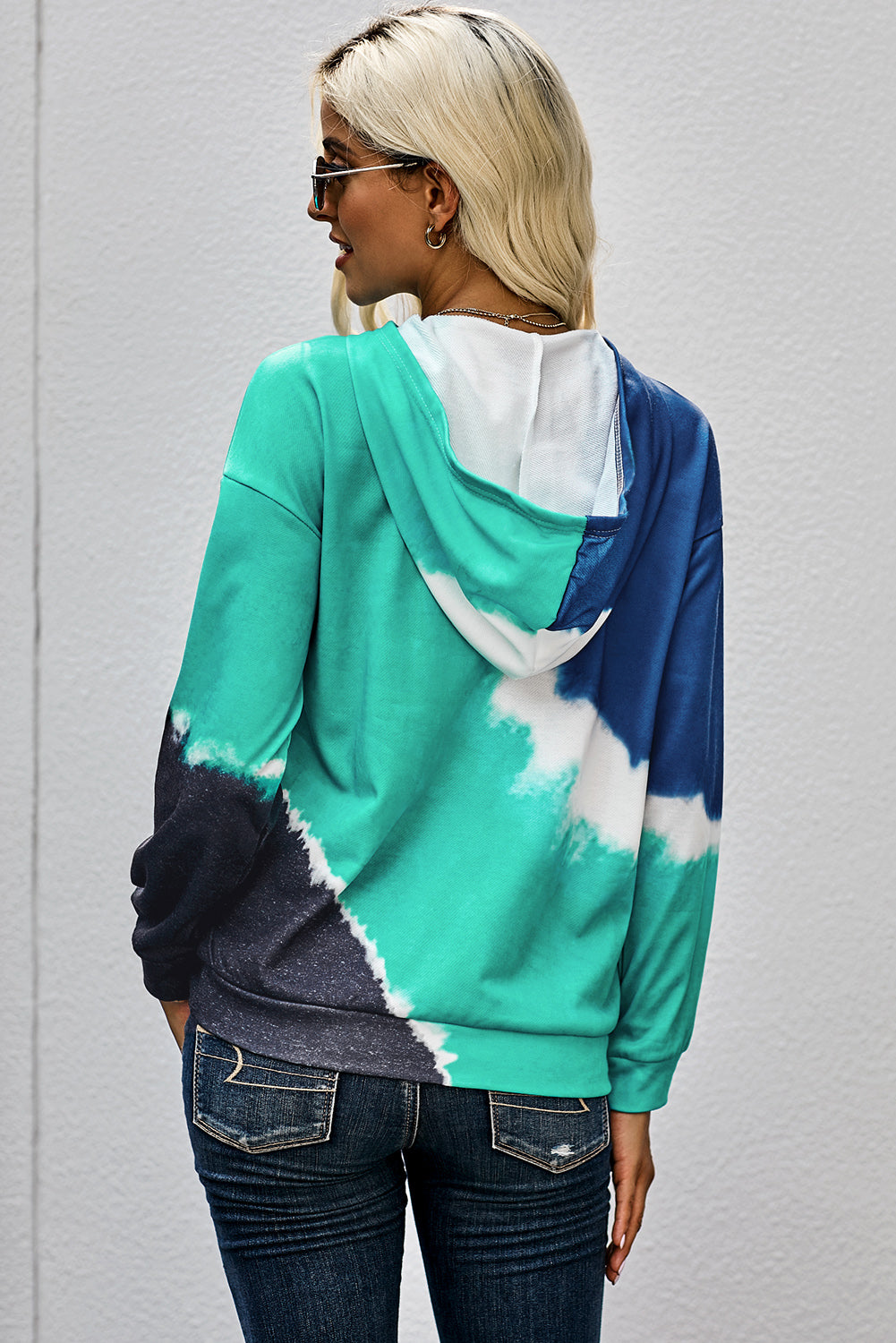 Blue Colorblock Tie-dye Hoodie