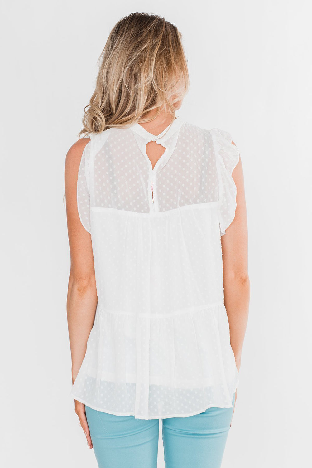 Lace Detail Dotted Print Sleeveless Top