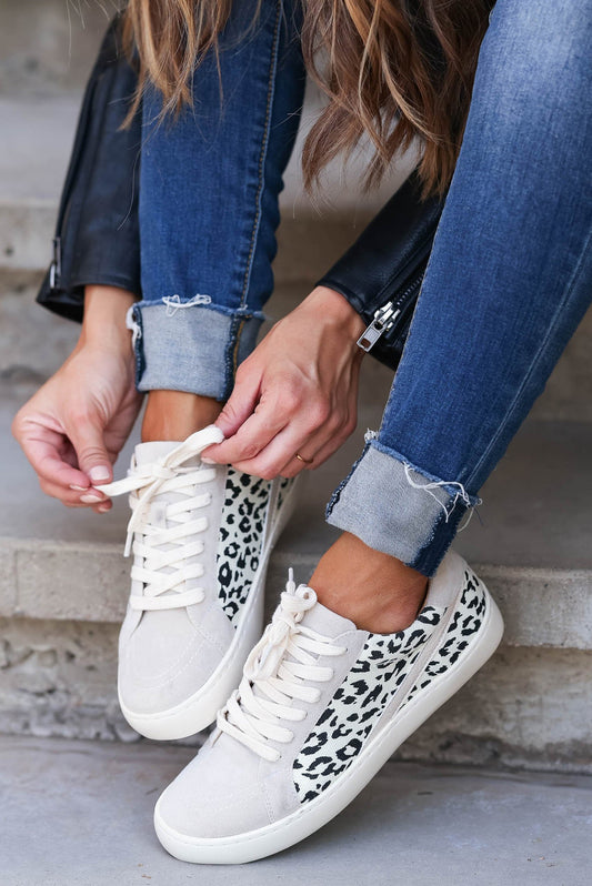 Gray Leopard Patchwork Casual Sneakers
