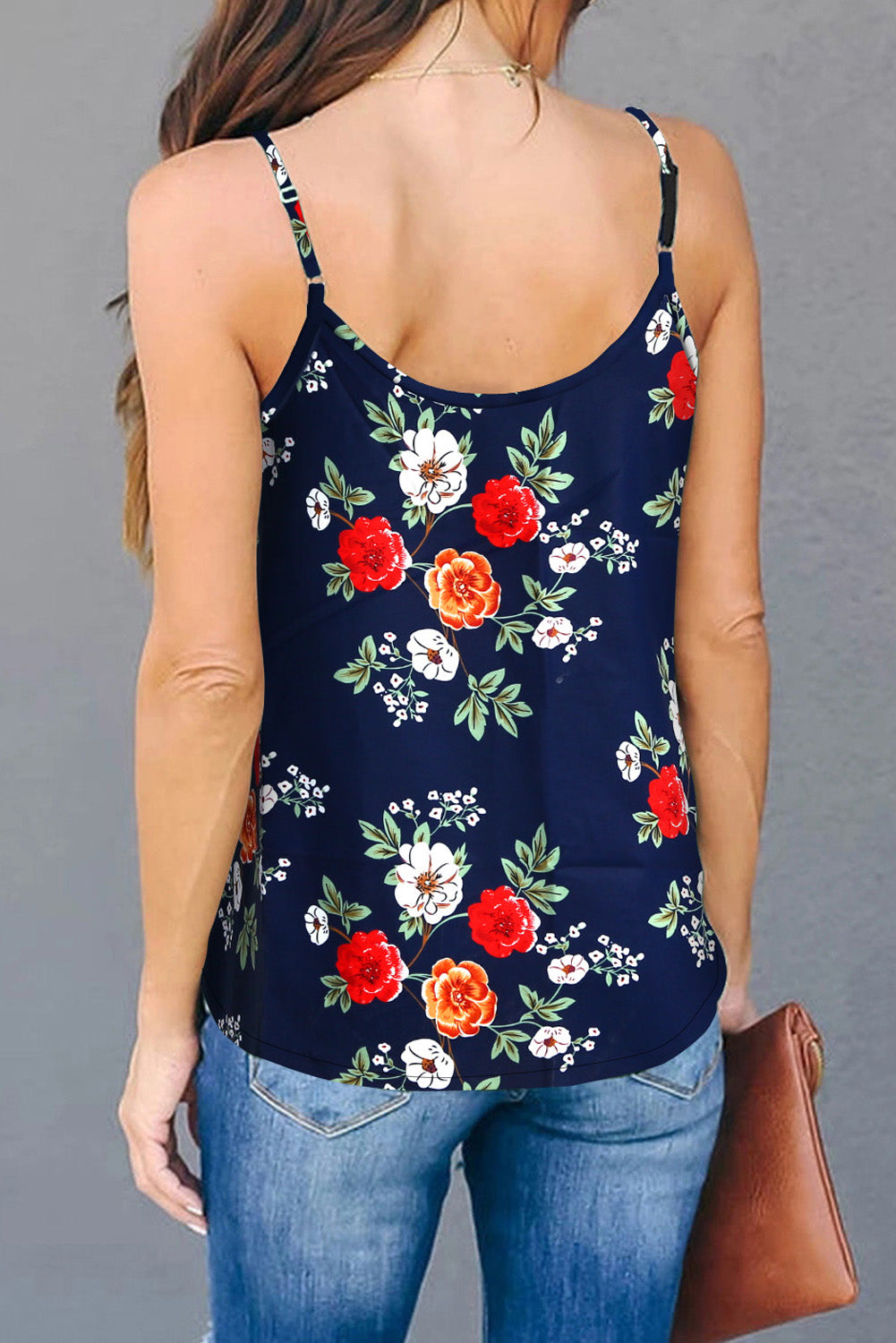 Blue Floral Print Mesh Cami Tank