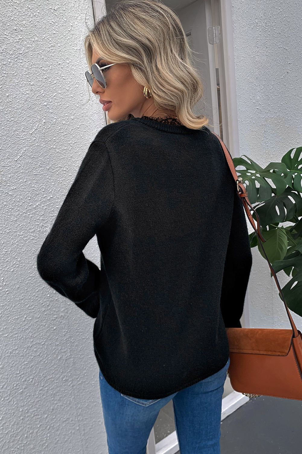 Eyelash V Neck Knitted Sweater