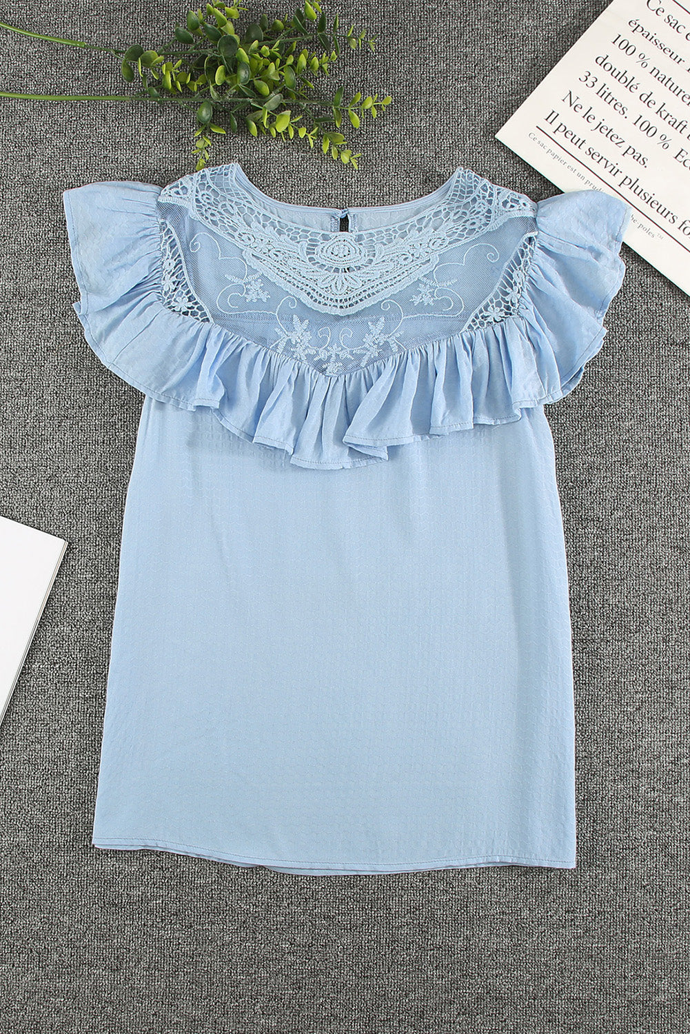 Lace Splicing Ruffled Short Sleeve T-shirt