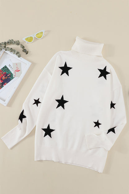 Turtleneck Dropped Sleeve Star Print Sweater