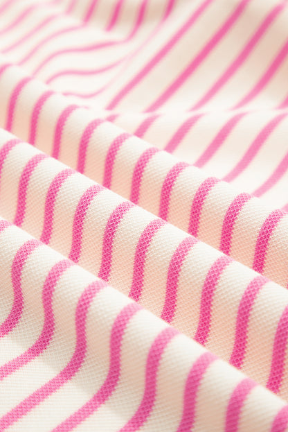 Contrast Detail Striped Ruffle Short Sleeve Top