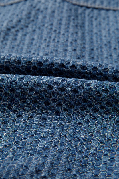 Blue Double Flap Pocket Denim Textured Button Down Jacket