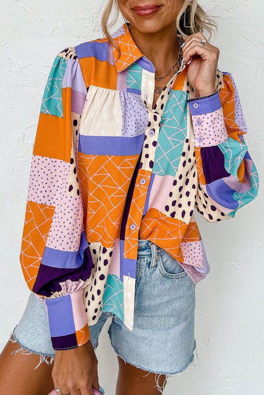 Multicolor Mixed Print Button Front Cuffed Sleeve Shirts