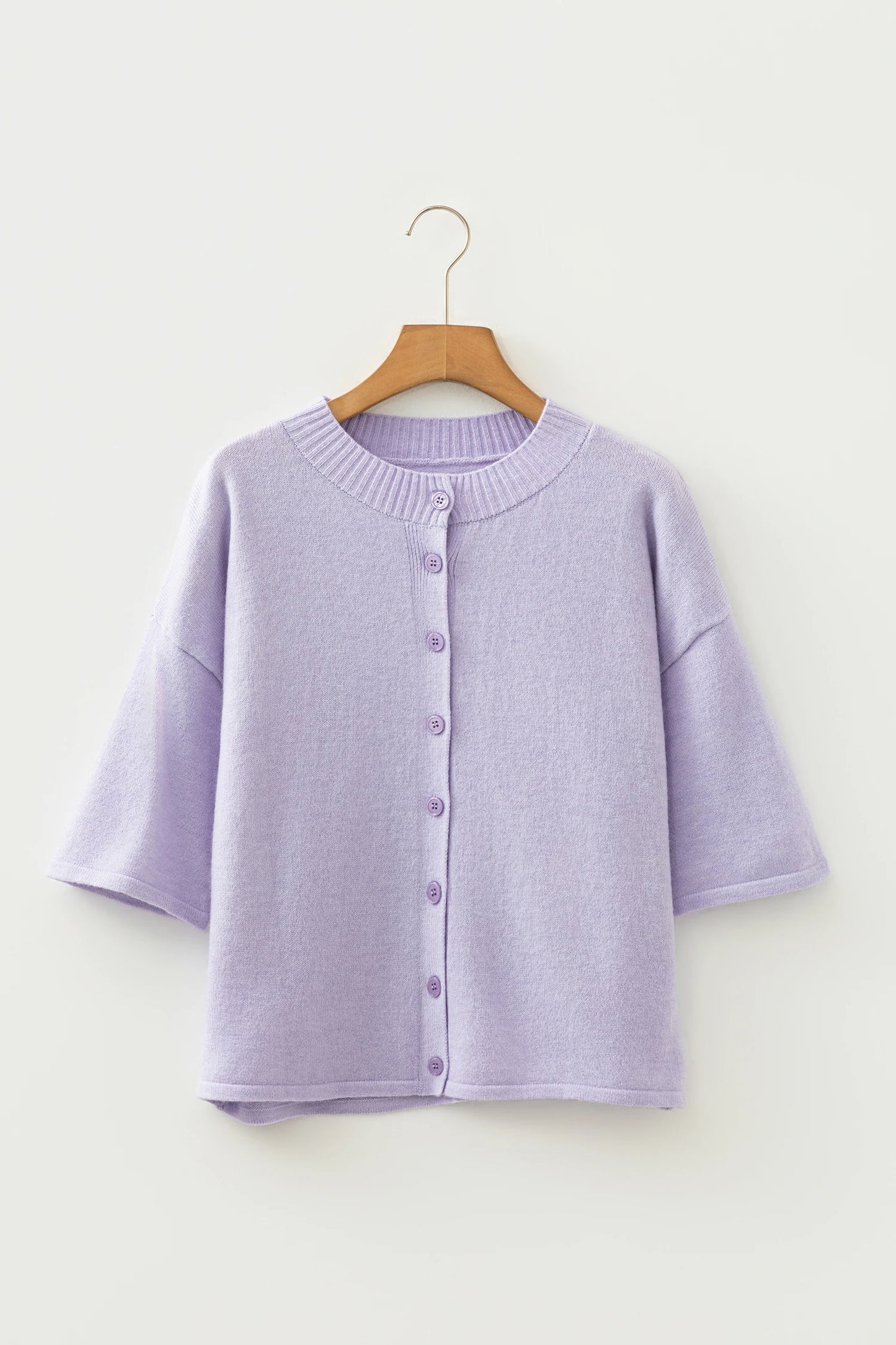 3/4 Sleeve Boxy Knit Button Down Sweater Cardigan