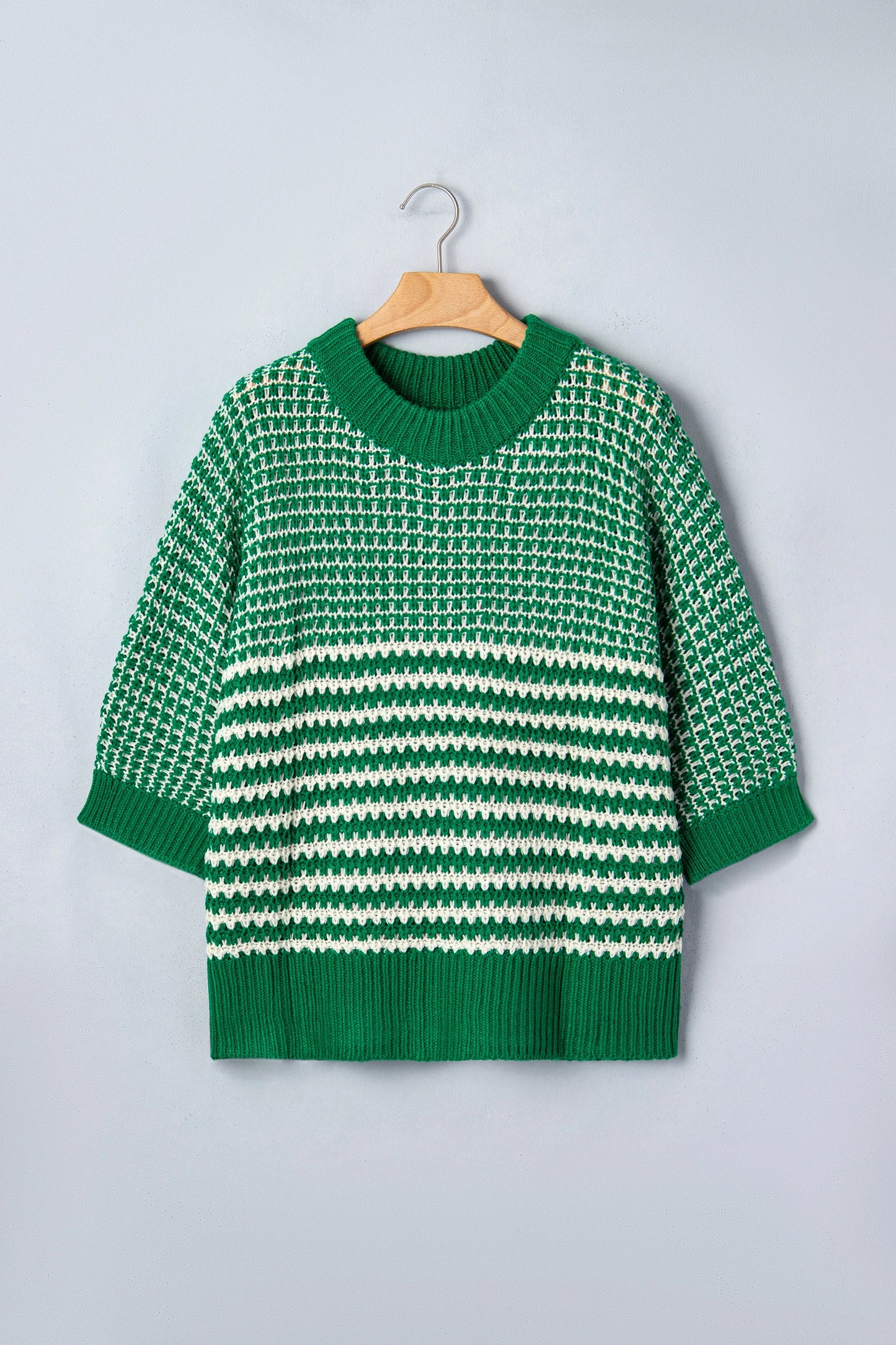 Stripe 3/4 Draped Sleeve Slouchy Sweater