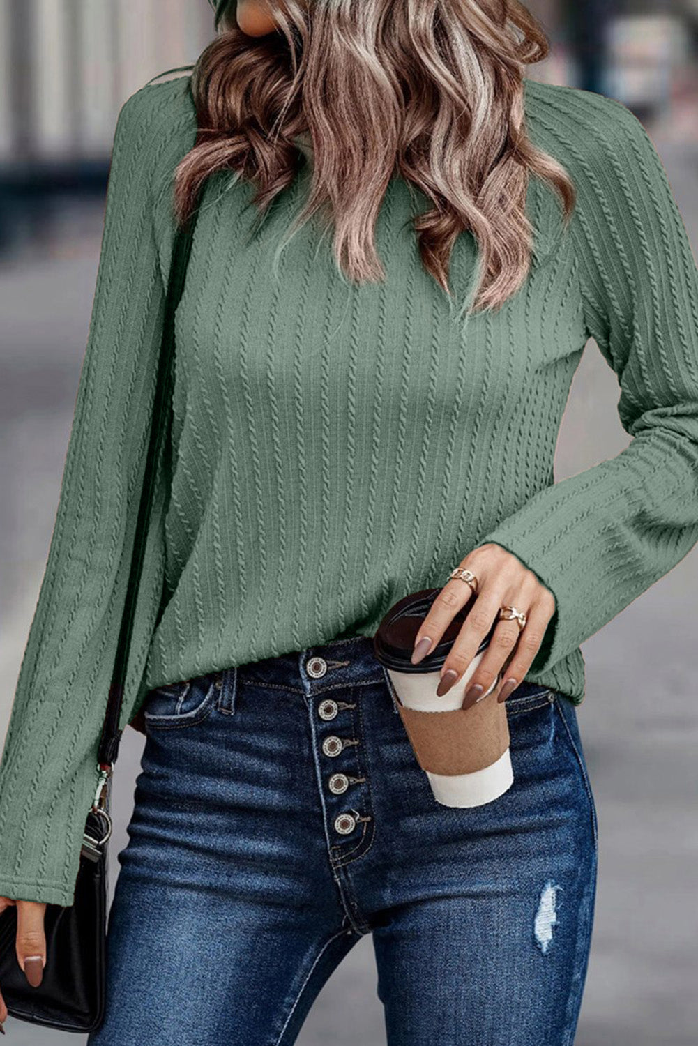 Ribbed Round Neck Knit Long Sleeve Top