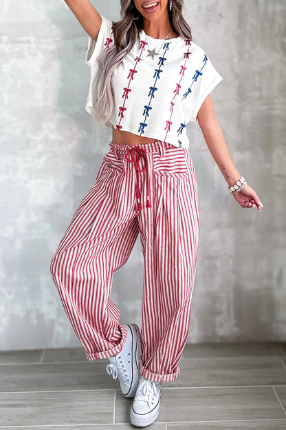 Stripe Drawstring Casual Loose Pants