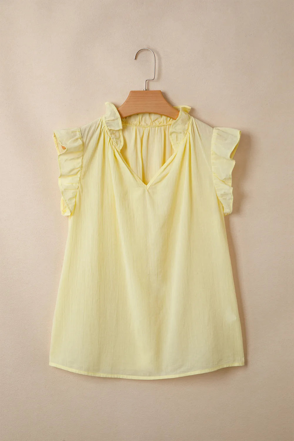Yellow Cream V Neck Ruffle Trim Sleeveless Shift Top