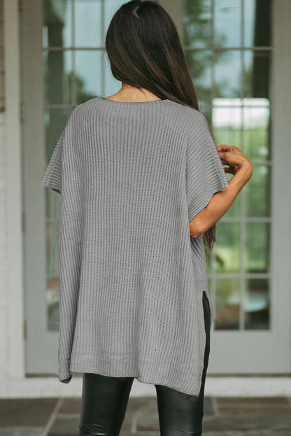 Short Sleeve Side Slit Oversized Sweater