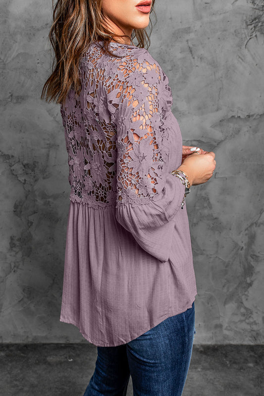 Purple Crochet Lace Button Top