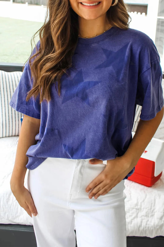 Star Printed Mineral Wash T Shirt
