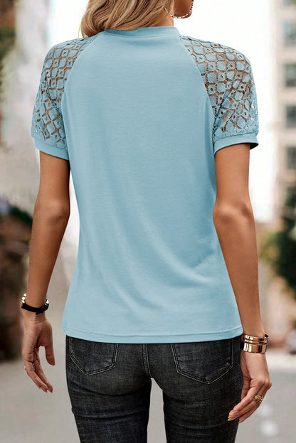 Seamed Detail Contrast Lace Raglan Sleeve Tee