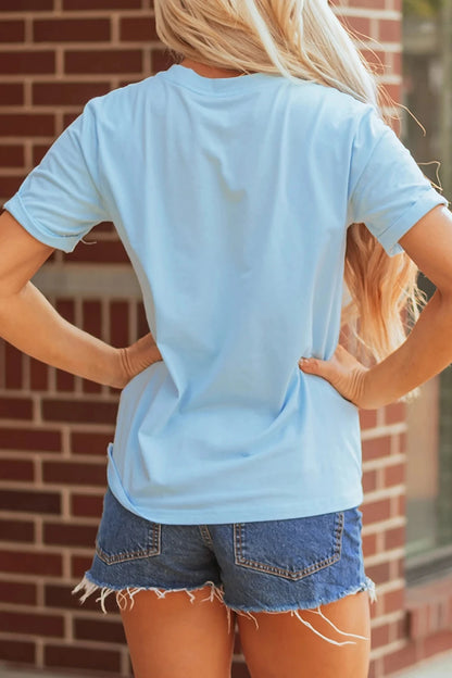 Light Blue Floral Printed Faith Easter Graphic Tee