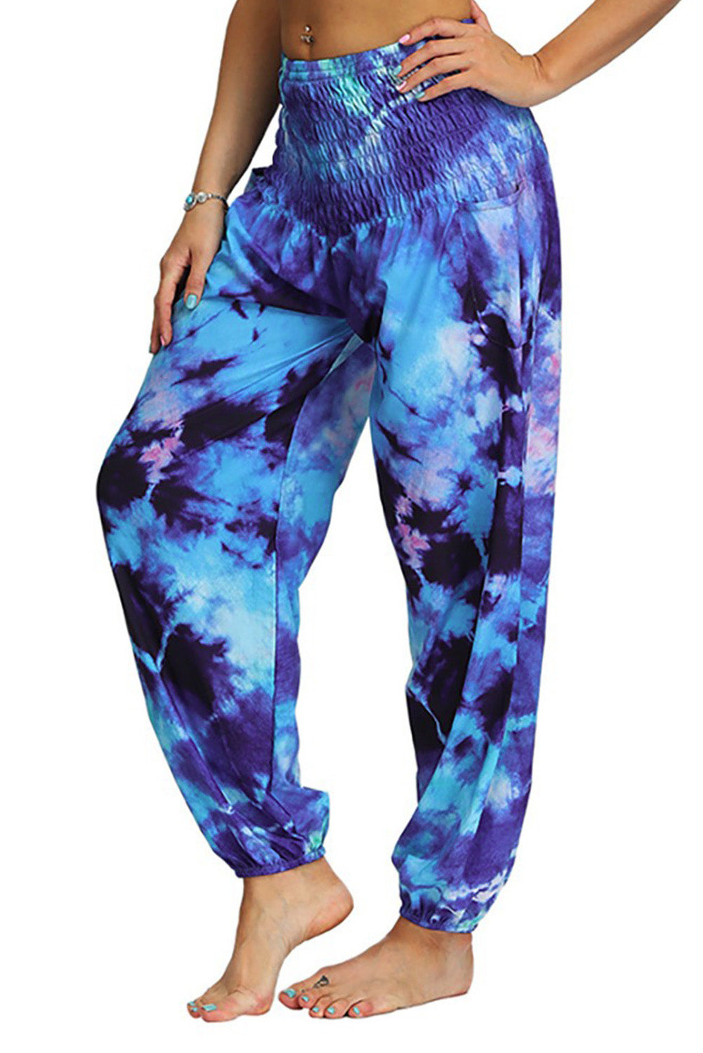 Blue Boho Tie-dye Casual Loose Hippy Harem Pants