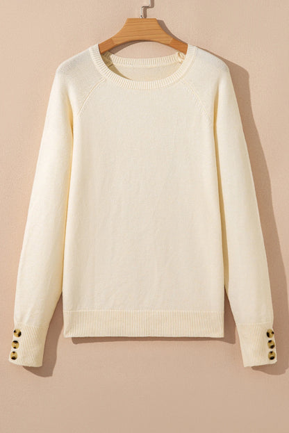 Buttoned Bishop Sleeve Crew Neck Sweater