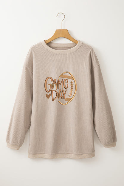 Smoke Gray Twisted Rib Texture game day Embroidered Baggy Sweatshirt