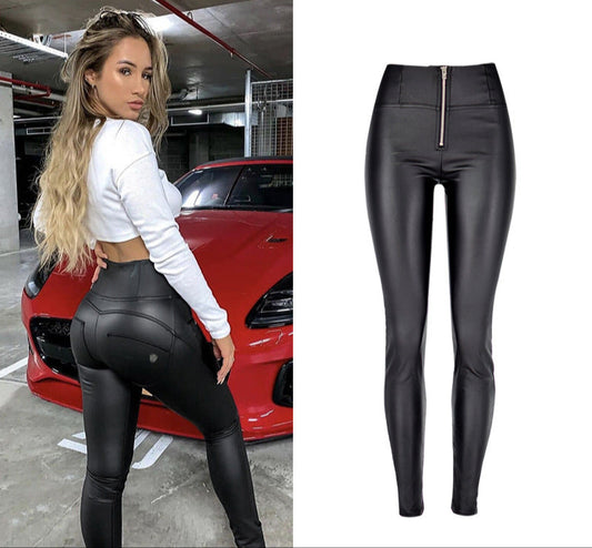 PU Denim Peach Hip Pants